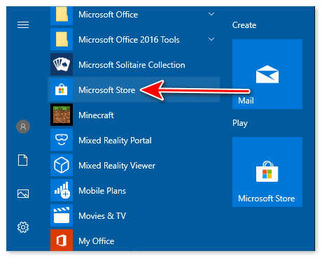 Зайти через Microsoft Store