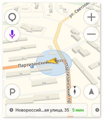 Местоположение Яндекс навигатора