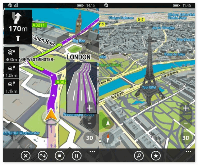 Sygic GPS Navigation интерфейс